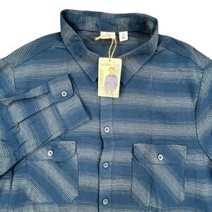 ADVENTURIDGE Flannel Shirt Mens XXL Blue Grey Striped Long Sleeve Button Up
